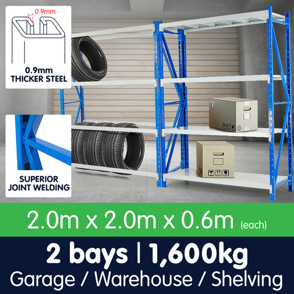 NNEDPE 2 Bay Garage Storage Steel Rack Long Span Shelving 2m-wide