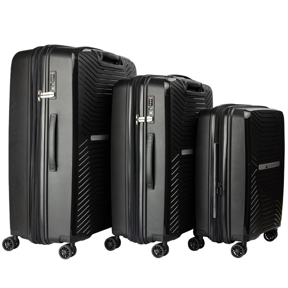 NNEDPE 3PC Luggage Set Hard Shell Suitcase - Obsidian Black