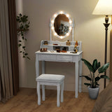 NNECW Makeup Dressing Table with Lighted Mirror for Women