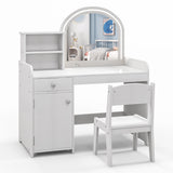NNECW Makeup Table and Chair Set with Acrylic Mirror and 2-Colour LED Lights-White