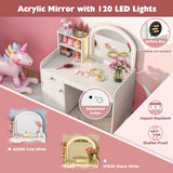 NNECW Makeup Table and Chair Set with Acrylic Mirror and 2-Colour LED Lights-White