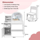 NNECW Makeup Table and Chair Set with Acrylic Mirror and 2-Colour LED Lights-White