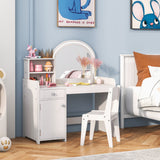 NNECW Makeup Table and Chair Set with Acrylic Mirror and 2-Colour LED Lights-White