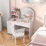 NNECW Makeup Table and Chair Set with Acrylic Mirror and 2-Colour LED Lights-White