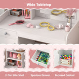 NNECW Makeup Table and Chair Set with Acrylic Mirror and 2-Colour LED Lights-White