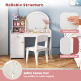 NNECW Makeup Table and Chair Set with Acrylic Mirror and 2-Colour LED Lights-White