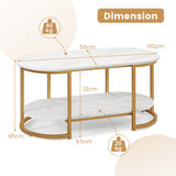 NNECW Modern 2-Tier White Marble Coffee Table with Open Shelf