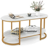 NNECW Modern 2-Tier White Marble Coffee Table with Open Shelf