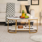 NNECW Modern 2-Tier White Marble Coffee Table with Open Shelf