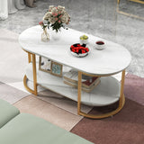 NNECW Modern 2-Tier White Marble Coffee Table with Open Shelf