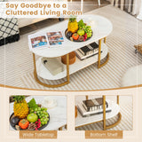 NNECW Modern 2-Tier White Marble Coffee Table with Open Shelf