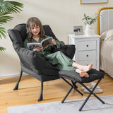 NNECW Modern Lazy Chair with Ottoman &amp;amp; Pillow &amp;amp; Armrests &amp;amp; Side Pocket-Grey