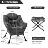 NNECW Modern Lazy Chair with Ottoman &amp;amp; Pillow &amp;amp; Armrests &amp;amp; Side Pocket-Grey