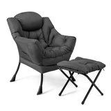 NNECW Modern Lazy Chair with Ottoman &amp;amp; Pillow &amp;amp; Armrests &amp;amp; Side Pocket-Grey