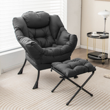 NNECW Modern Lazy Chair with Ottoman &amp;amp; Pillow &amp;amp; Armrests &amp;amp; Side Pocket-Grey