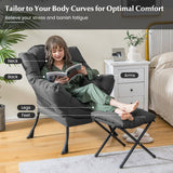 NNECW Modern Lazy Chair with Ottoman &amp;amp; Pillow &amp;amp; Armrests &amp;amp; Side Pocket-Grey