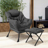 NNECW Modern Lazy Chair with Ottoman &amp;amp; Pillow &amp;amp; Armrests &amp;amp; Side Pocket-Grey