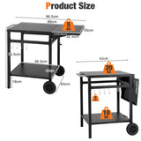 NNECW Movable Double-Shelf Dining Cart Table with Folding Tabletop