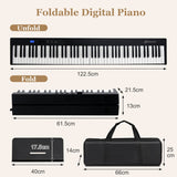 NNECW 88-Key Foldable Digital Piano with MIDI &amp; Wireless BT &amp; Bag-Black