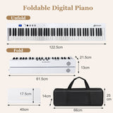 NNECW 88-Key Foldable Digital Piano with MIDI &amp; Wireless BT &amp; Bag-White