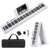 NNECW 88-Key Foldable Digital Piano with MIDI &amp; Wireless BT &amp; Bag-White