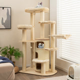 NNECW Multi-Level Cat Tree with 3-story Cat Condo &amp; 2 Perches &amp; Spring Ball-Beige