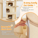 NNECW Multi-Level Cat Tree with 3-story Cat Condo &amp; 2 Perches &amp; Spring Ball-Beige