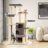 NNECW Multi-Level Cat Tree with 3-story Cat Condo &amp; 2 Perches &amp; Spring Ball-Grey