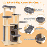 NNECW Multi-Level Cat Tree with 3-story Cat Condo &amp; 2 Perches &amp; Spring Ball-Grey
