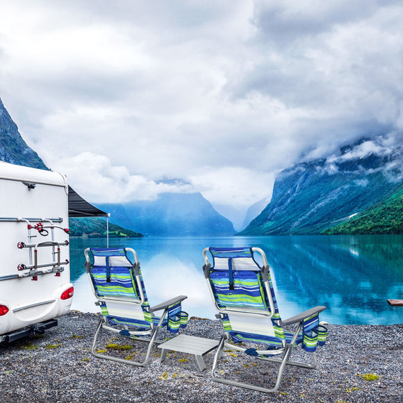 NNECW Portable Camping Chairs with 5 Adjustable Positions for Lawn/Poolside-Blue & Green