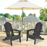 NNECW Folding Adirondack Chair with Cup Holder for Outdoor-Black