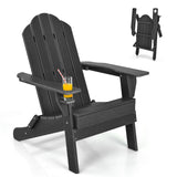 NNECW Folding Adirondack Chair with Cup Holder for Outdoor-Black