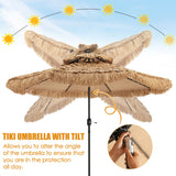 NNECW Thatched Tiki Umbrella with 8 Ribs and Tilt Adjustment