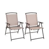 NNECW Set of 2 Patio Folding Chairs with Armrests and Rustproof Steel Frame-Beige
