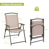 NNECW Set of 2 Patio Folding Chairs with Armrests and Rustproof Steel Frame-Beige