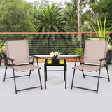 NNECW Set of 2 Patio Folding Chairs with Armrests and Rustproof Steel Frame-Beige