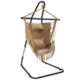 NNECW Hammock Chair with Adjustable Steel Sand &amp; Pillow &amp; Cushions-Beige
