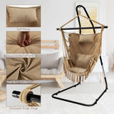 NNECW Hammock Chair with Adjustable Steel Sand &amp; Pillow &amp; Cushions-Beige