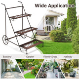NNECW 3-Tier Metal Ladder Shaped Plant Stand with Wheels & Handle
