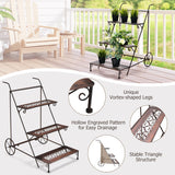 NNECW 3-Tier Metal Ladder Shaped Plant Stand with Wheels & Handle