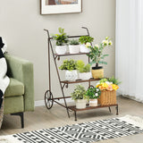 NNECW 3-Tier Metal Ladder Shaped Plant Stand with Wheels & Handle
