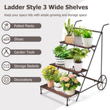 NNECW 3-Tier Metal Ladder Shaped Plant Stand with Wheels & Handle