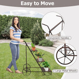 NNECW 3-Tier Metal Ladder Shaped Plant Stand with Wheels & Handle