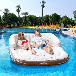 NNECW Inflatable Pool Floating Lounge Chair with 2 Cup Holders Retractable Canopy