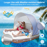 NNECW Inflatable Pool Floating Lounge Chair with 2 Cup Holders Retractable Canopy