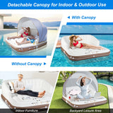 NNECW Inflatable Pool Floating Lounge Chair with 2 Cup Holders Retractable Canopy