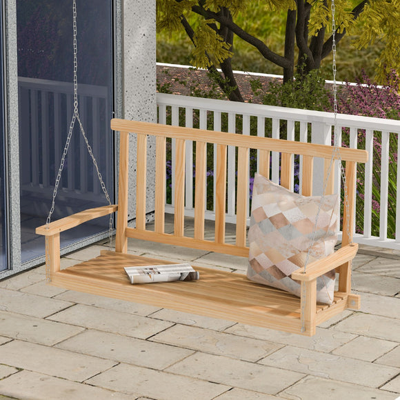 NNECW 2-Seat Patio Swing Bench with 2 Sturdy Hanging Ropes for Backyard/Balcony-Natural