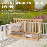NNECW 2-Seat Patio Swing Bench with 2 Sturdy Hanging Ropes for Backyard/Balcony-Natural