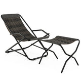 NNECW Outdoor PE Wicker Folding Sling Chair with Armrests and Metal Frame-with Footrest