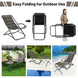 NNECW Outdoor PE Wicker Folding Sling Chair with Armrests and Metal Frame-with Footrest